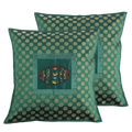 Indha Embroidered Cushion Cover Mridang Motif | 16X16 Cushion covers Set of 2 | Green Cushion Covers | Home Furnishing | Home Decor | Corporate Gifting