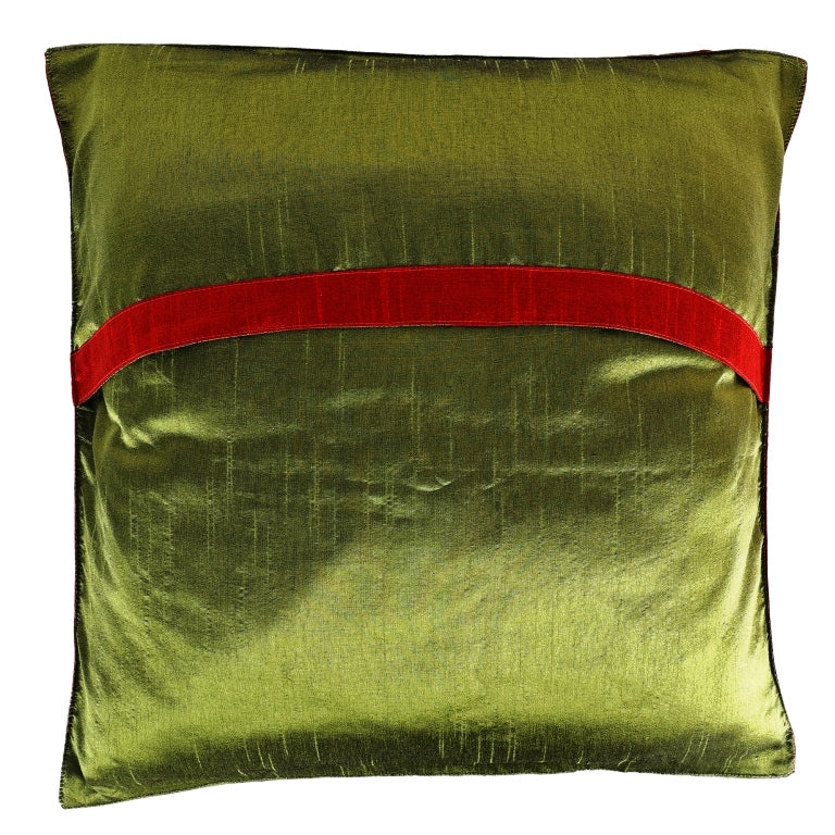 Indha Multicolor Robin-Bird Cushion Cover |Hand Embroidered |Maroon And Green Dupion Silk 16.0X16.0 Inches Cushion Cover |Festival Gift |Ethnic Indian Home Furnishing | Corporate Gifting