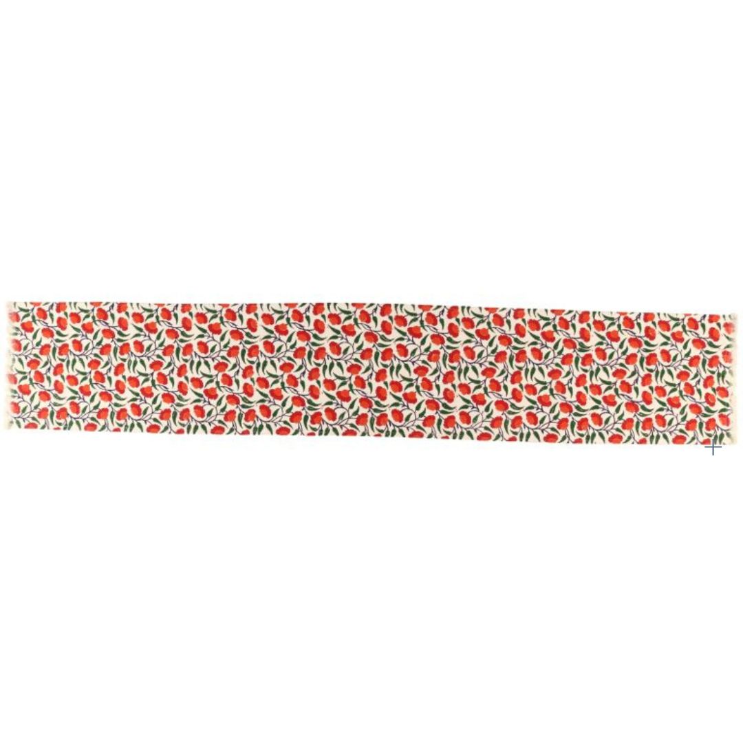 Indha Table Mats And Runner Set | Hand Block-Printed Red And Orange Floral Design Motif Cotton Canvas Set 0f 6 Table Mats And 1 Runner |