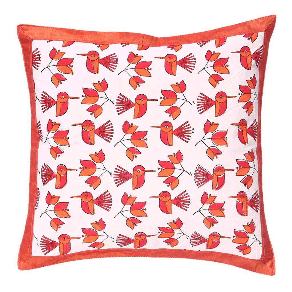 Indha Hand Block Printed Cushion Covers Flower &amp; Birds Print | 16X16 Inches Cushion Covers Set of 2 | Cotton Cushion Covers | Home Furnishing | Home Decor | Corporate Gifting