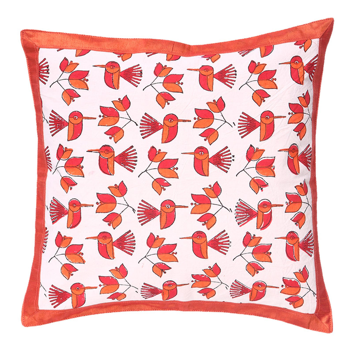 Indha Hand Block Printed Cushion Covers Flower &amp; Birds Print | 16X16 Inches Cushion Covers Set of 2 | Cotton Cushion Covers | Home Furnishing | Home Decor | Corporate Gifting