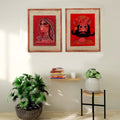 INDHA Wooden Framed Wall Decor With Hand Embroidered Portrait Of Rural Rajasthani Man Rural Woman
