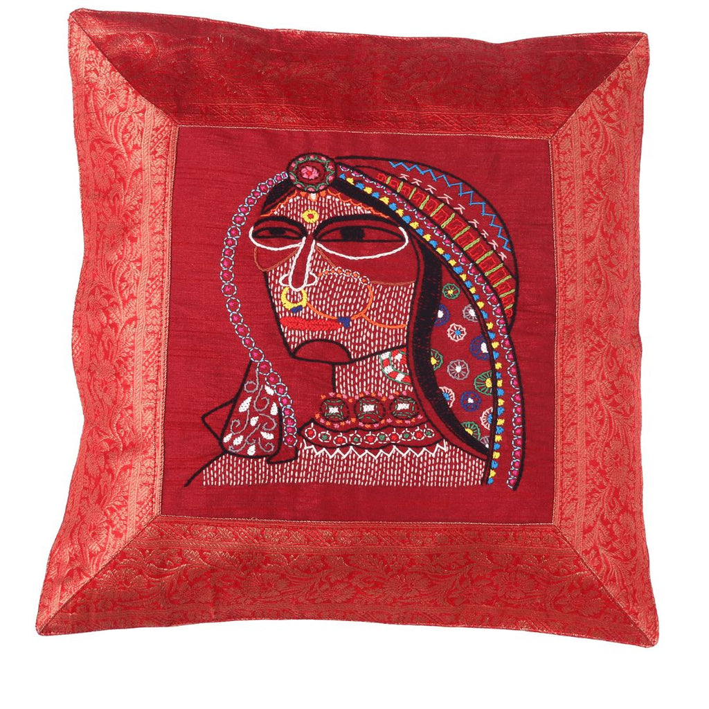Indha Hand Embroidered Cushion Covers Royal-Couple Embroidery | 16x16 Cushion Covers Set of 2 | Unique Cushion Covers | Home Furnishing | Home Decor | Corporate Gifting