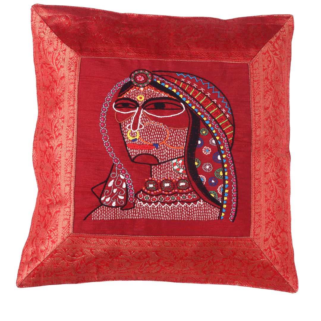 Indha Hand Embroidered Cushion Covers Royal-Couple Embroidery | 16x16 Cushion Covers Set of 2 | Unique Cushion Covers | Home Furnishing | Home Decor | Corporate Gifting