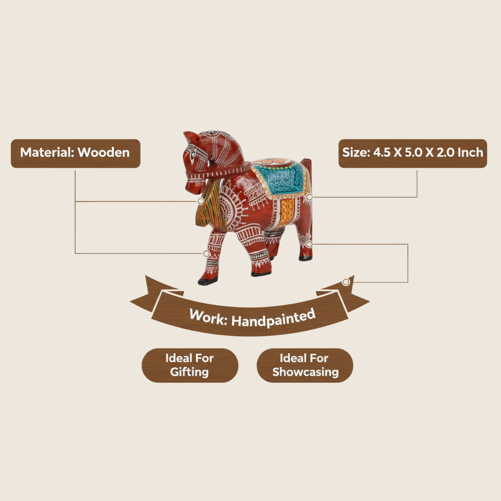 Indha Hand-Painted Hand-Carved Wooden Horse – Ethnic Indian & Corporate Gift