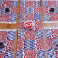 Indha Table Mat &amp; Runner Set | Hand Block Printed Red-White Hut Motif And Blue Design Pattern Cotton Table Mats And Runner Set | Set 0f 6 Table Mats And 1 Runner |