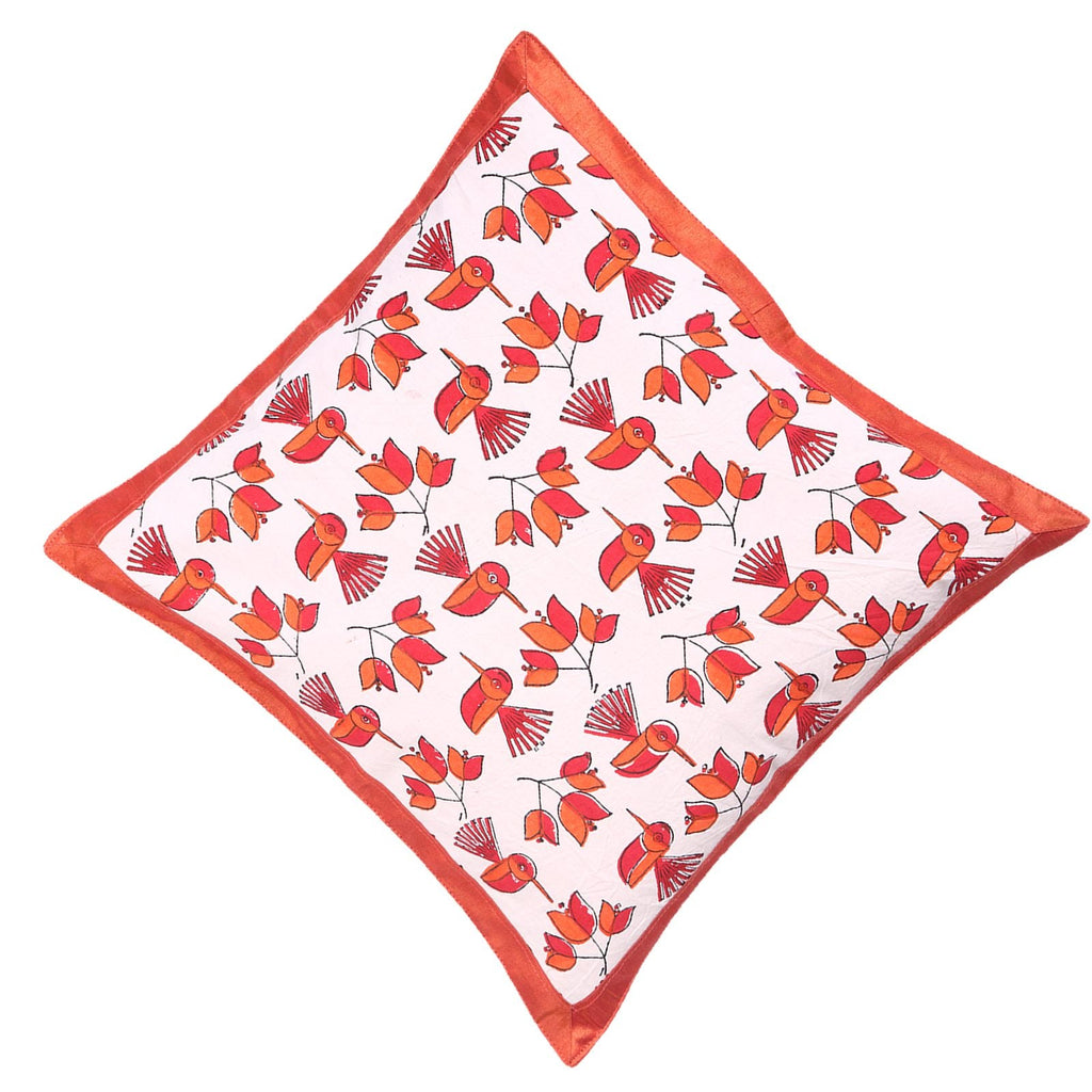 Indha Hand Block Printed Cushion Covers Flower &amp; Birds Print | 16X16 Inches Cushion Covers Set of 2 | Cotton Cushion Covers | Home Furnishing | Home Decor | Corporate Gifting