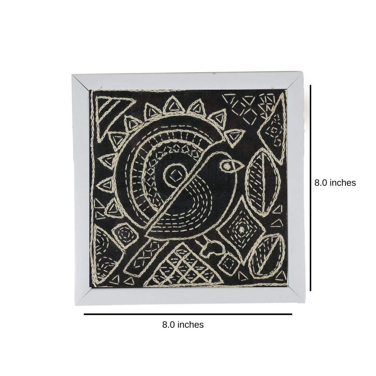 INDHA Bird Design Chain Stitch Hand Embroidered On Black Dupion Silk Wooden Table Decor | Set Of 2 Glass Coaster | Hand Embroidered Utility Décor | Home Utility | Gifting | Corporate Gifting | Handcrafted Décor |Dining Utility | Kitchen &amp; Dining