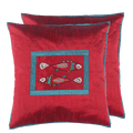 Maroon Colour Dupion Silk Fish Embroidered Cushion Covers Set of 2
