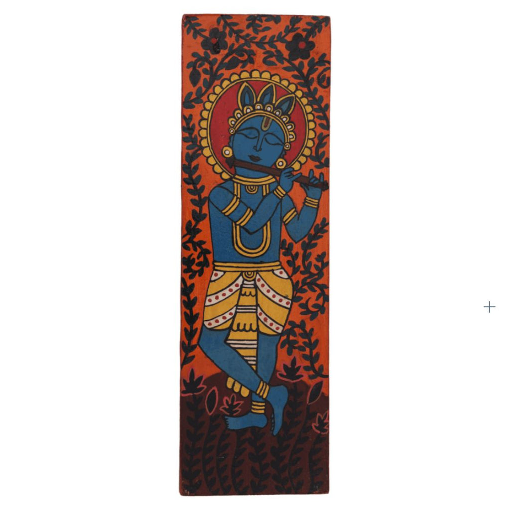 Indha's Hand-Painted Lord Krishna Wall Art - Capturing the Melody of the Flute | Lord Krishna Painting Wall Artwork hand painted Lord Krishna artwork| Wall hanging| Unique Wall hanging artwork|