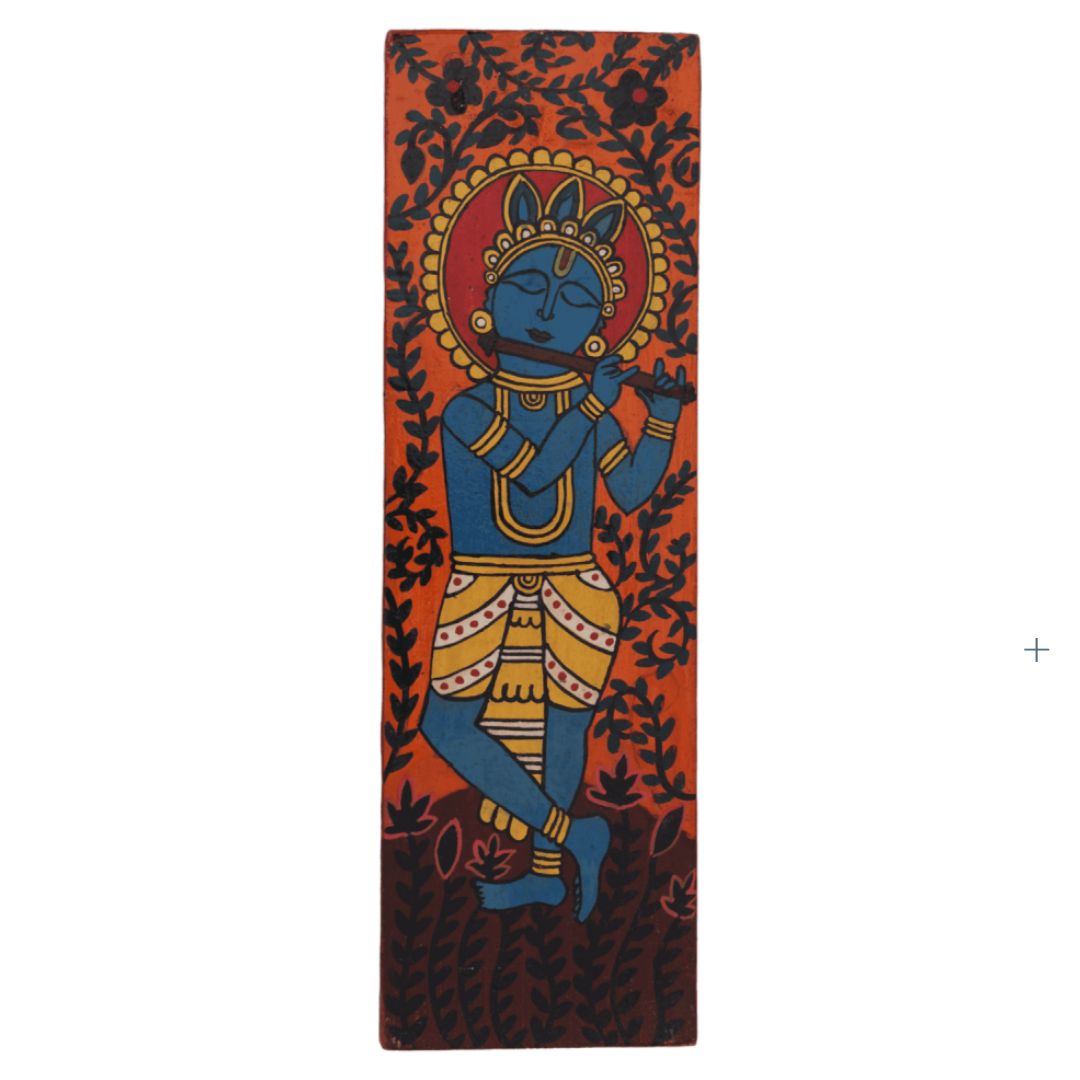 Indha's Hand-Painted Lord Krishna Wall Art - Capturing the Melody of the Flute | Lord Krishna Painting Wall Artwork hand painted Lord Krishna artwork| Wall hanging| Unique Wall hanging artwork|