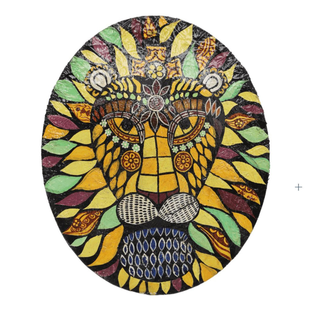 Indha's Hand-Painted Lion's Face Wall Art | Paper mache Painted Lion Face Wall artwork | Sustainable wall hanging art| Wall art for living room| Wooden painted wall art|