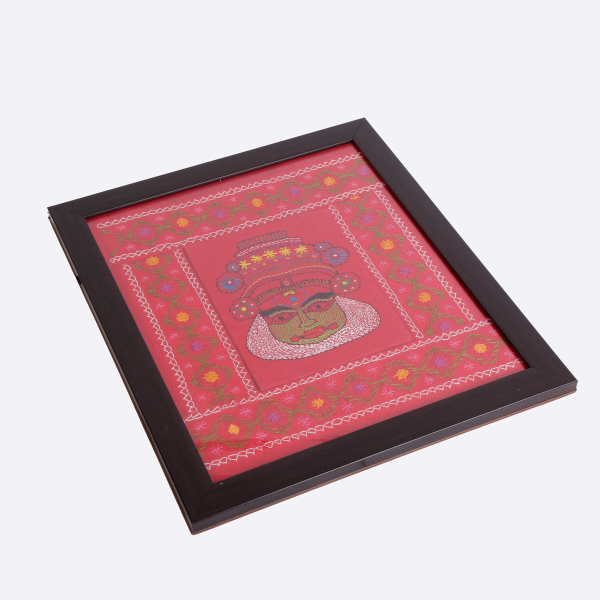 INDHA Hand Embroidered Kathakali Face Embroidery Wall Decor Wall Hanging Decor, Home Decor, Wall Shelves, Wall Hangings for Home Decoration, Wall Decor, Room Decor Items for Bedroom, Aesthetic Room Decor, Wall Hanging, Bedroom Decoration Items, Gift Items
