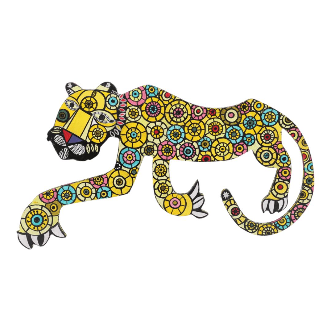 Indha's Hand-Painted Running Leopard Wall Painting with Abstract Accent | Leopard wall hanging painting/artwork Wall décor| Wall artwork for living room|