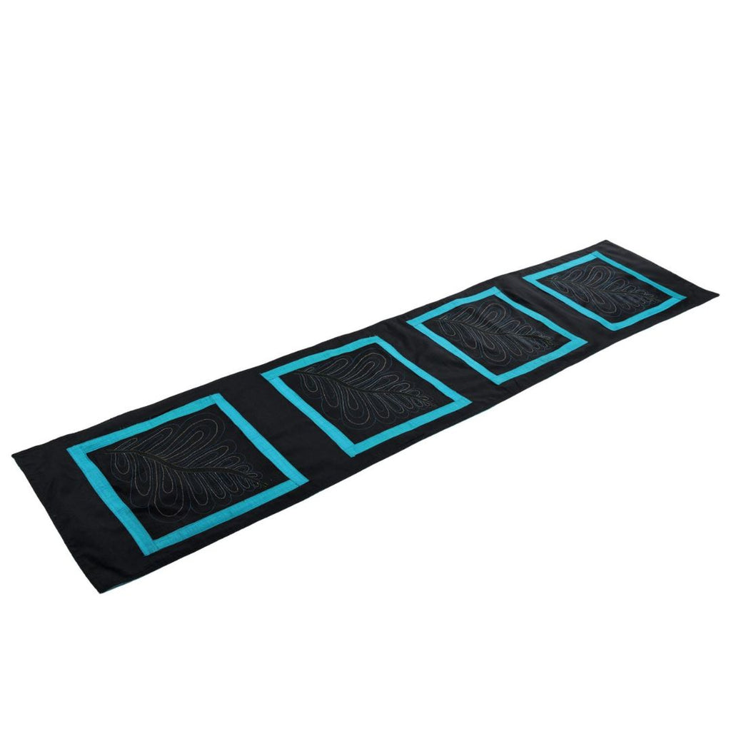 INDHA Table Runner with Kantha work in Exquisite Leaf Hand Embroidered  Silk |Wedding|Corporate Gift