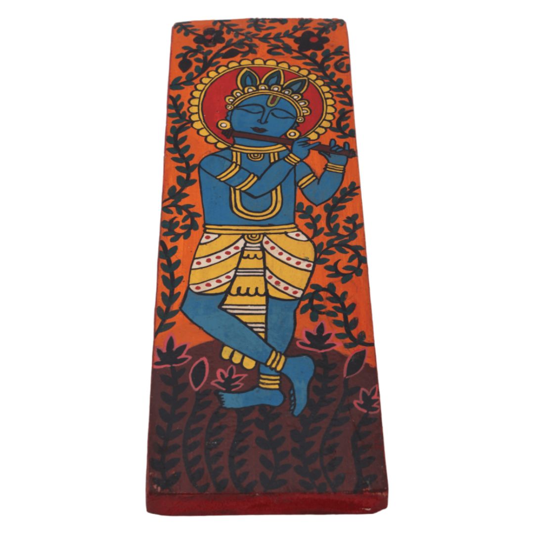 Indha's Hand-Painted Lord Krishna Wall Art - Capturing the Melody of the Flute | Lord Krishna Painting Wall Artwork hand painted Lord Krishna artwork| Wall hanging| Unique Wall hanging artwork|
