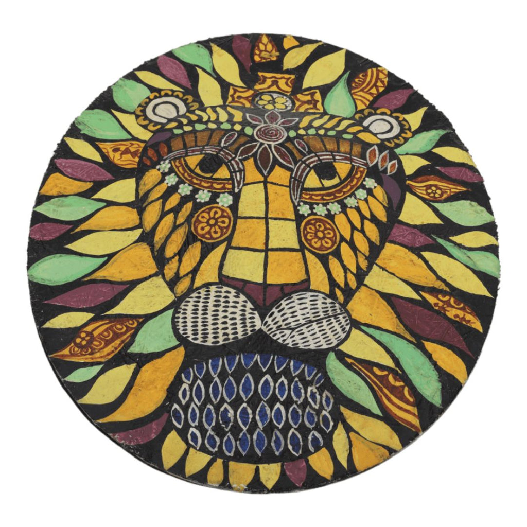 Indha's Hand-Painted Lion's Face Wall Art | Paper mache Painted Lion Face Wall artwork | Sustainable wall hanging art| Wall art for living room| Wooden painted wall art|