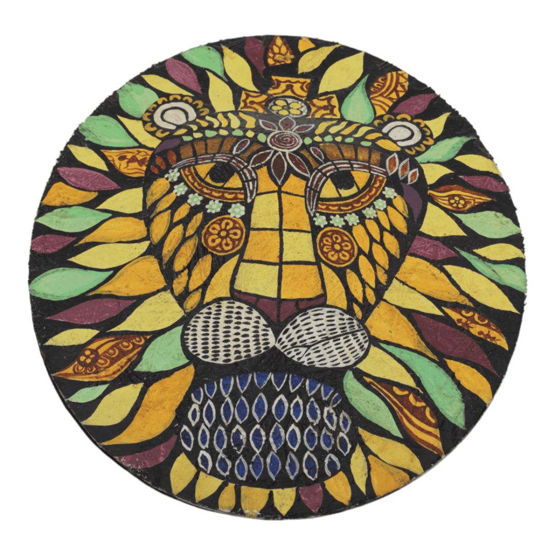 Indha's Hand-Painted Lion's Face Wall Art | Paper mache Painted Lion Face Wall artwork | Sustainable wall hanging art| Wall art for living room| Wooden painted wall art|