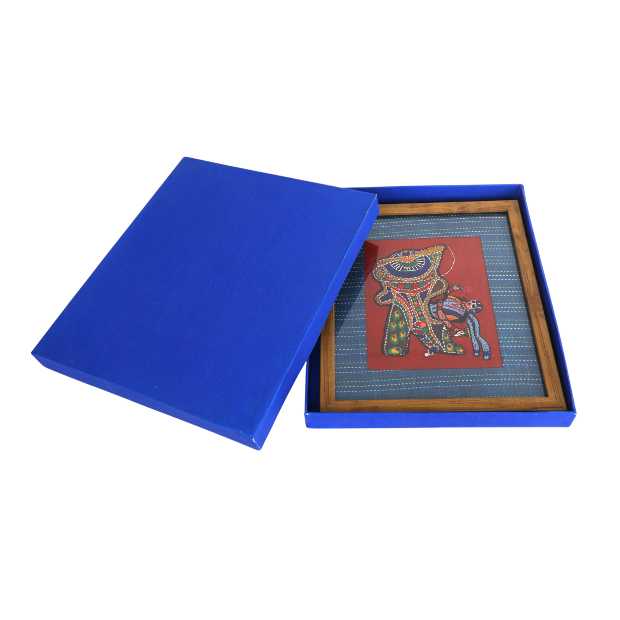 Handcrafted Embroidered Aircraft Folk Art Wall Frame – Traditional Textile Wall Décor with Wooden Frame