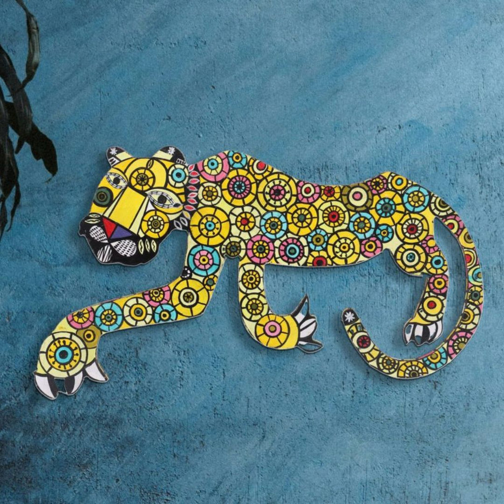 Indha's Hand-Painted Running Leopard Wall Painting with Abstract Accent | Leopard wall hanging painting/artwork Wall décor| Wall artwork for living room|