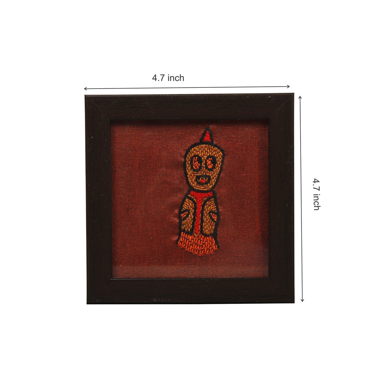 INDHA doodle monster design kantha work hand embroidered on rust dupion silk wooden glass coaster set | Set of 2 glass coaster | Hand embroidered utility décor |