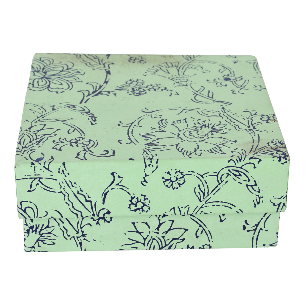 INDHA Bird Design Hand Block Printed Reprocessed Wood Glass Coasters |Black Dupion Silk |Wooden Table Decor | Set Of 2 Glass Coaster | Gifting | Corporate Gifting | Handcrafted Décor |Living Room Utility