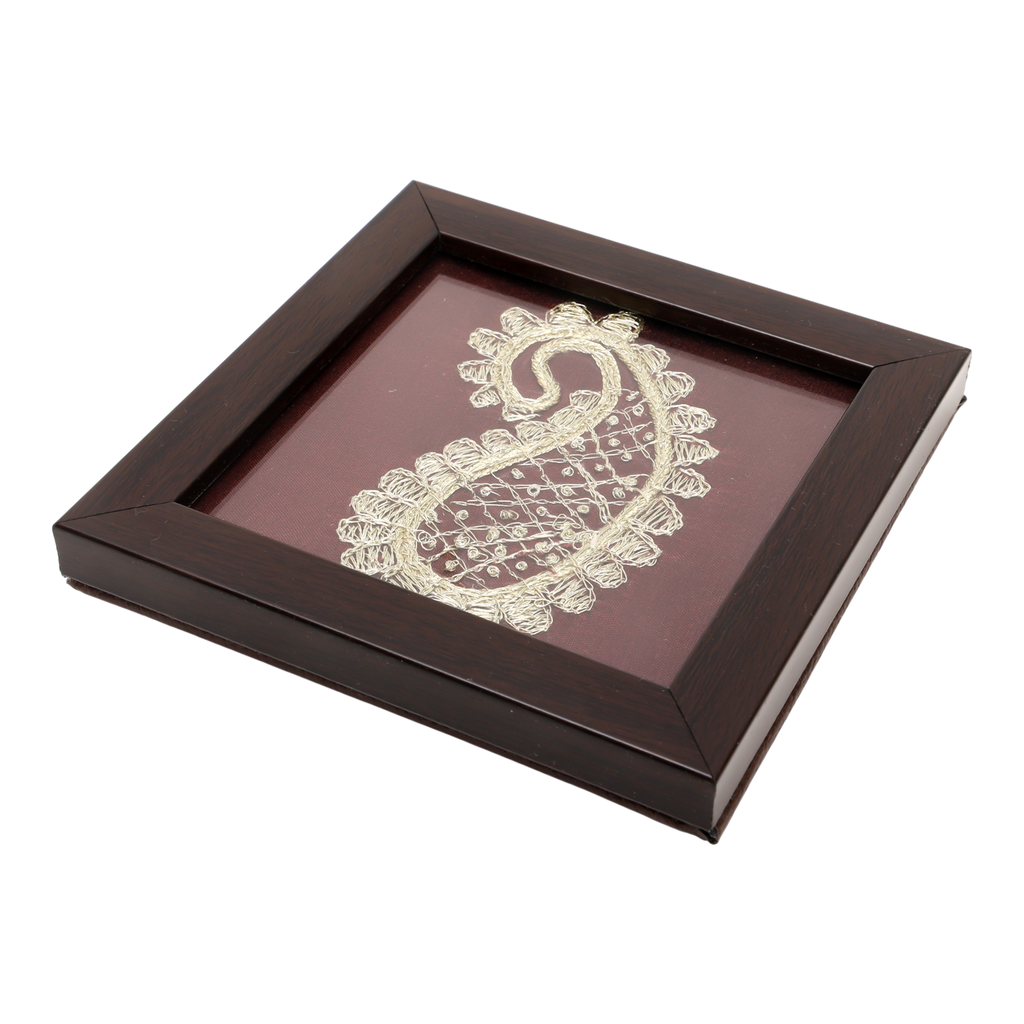 INDHA Hand-Embroidered Ambiya (Paisley) Wooden Glass Coaster Set of 2 with Silver Thread Work | Festive & Corporate Gift