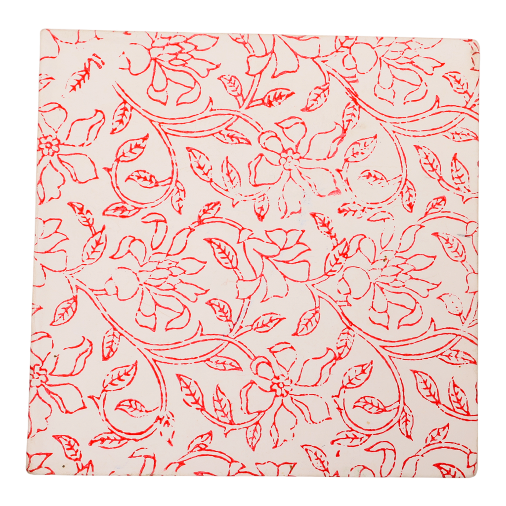 INDHA Hand-Embroidered Ambiya (Paisley) Wooden Glass Coaster Set of 2 with Silver Thread Work | Festive & Corporate Gift