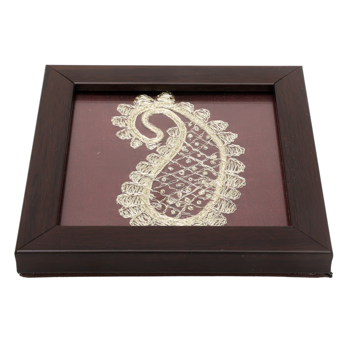 INDHA Hand-Embroidered Ambiya (Paisley) Wooden Glass Coaster Set of 2 with Silver Thread Work | Festive & Corporate Gift