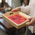 Indha Hand Embroidered Patchwork Motif Tray | Dupion Silk Pine Wood Wooden Serving & Decorative Tray