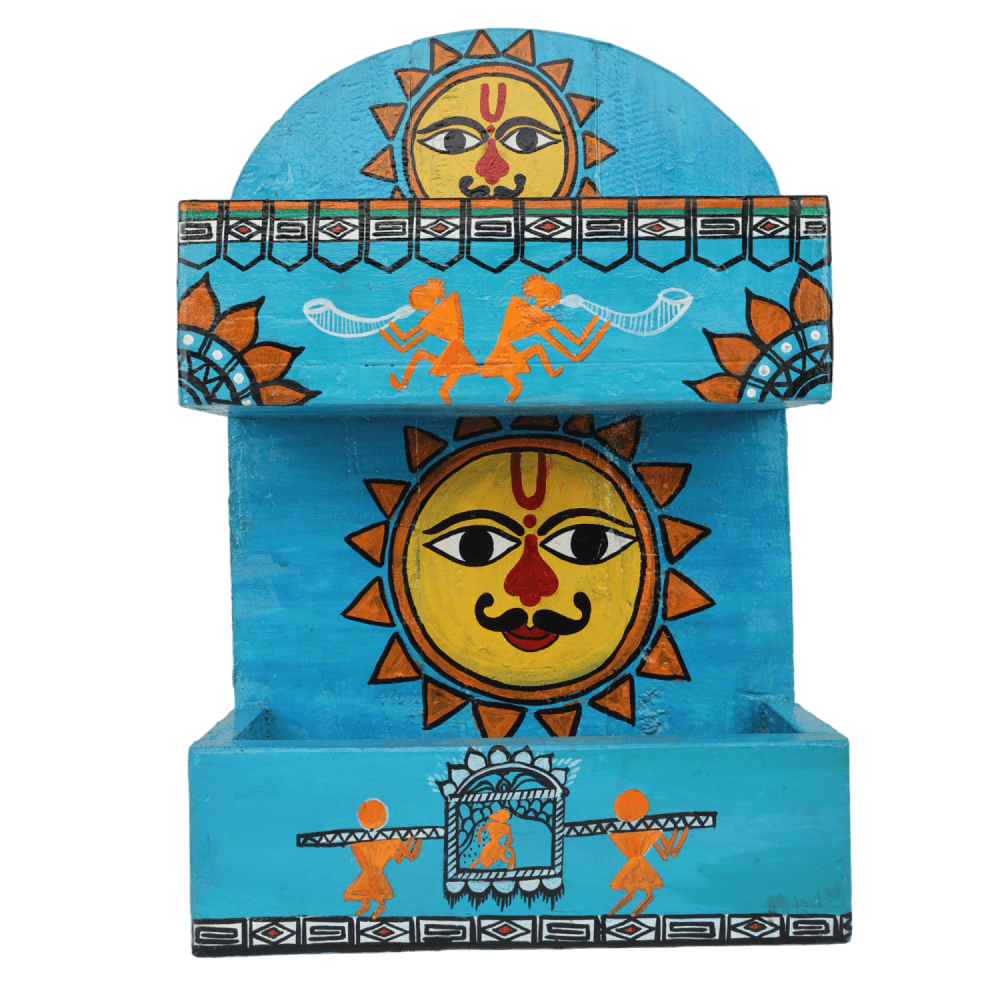 Indha Vintage Beautiful Wooden Handmade Fine Art Painted Rack | Wooden Rack | Hand Painted Rack | Handcrafted Small Display Rack | Gifting | Home Decor | Wall Decor