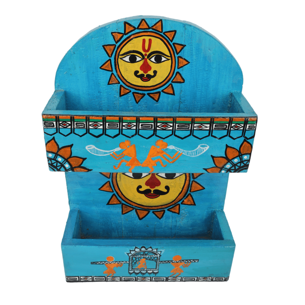 Indha Vintage Beautiful Wooden Handmade Fine Art Painted Rack | Wooden Rack | Hand Painted Rack | Handcrafted Small Display Rack | Gifting | Home Decor | Wall Decor