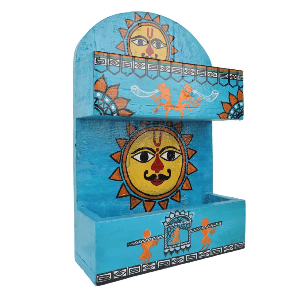 Indha Vintage Beautiful Wooden Handmade Fine Art Painted Rack | Wooden Rack | Hand Painted Rack | Handcrafted Small Display Rack | Gifting | Home Decor | Wall Decor
