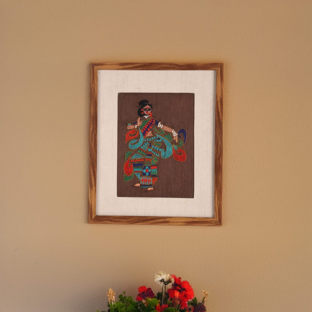 Indha Handcrafted Beautiful Indian Classical Dance - Bharatanatyam Woman Dancer Creative Colorful Embroidered Wooden Wall Decor Gift