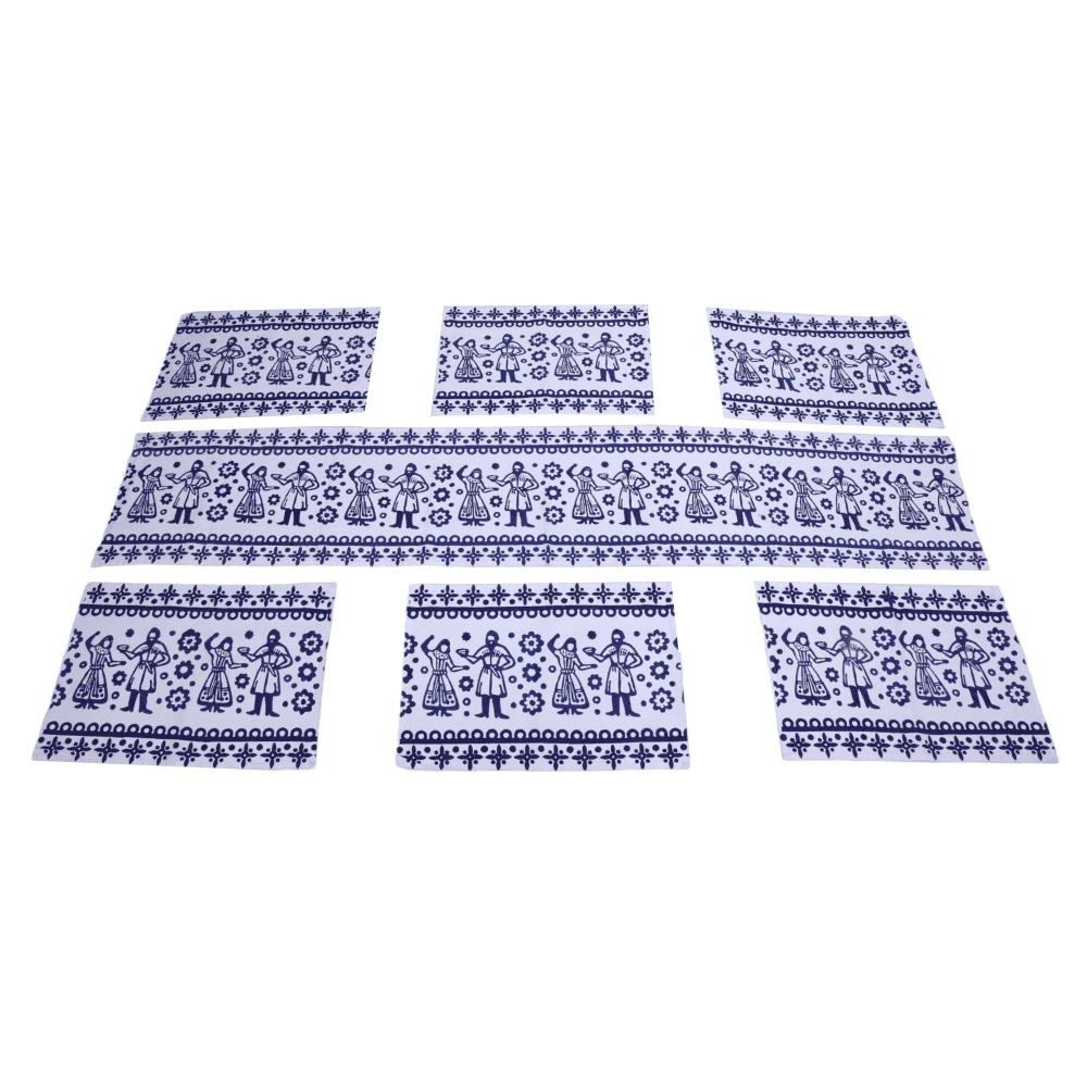 Indha Block Printed Cotton Dining Table Runner &amp; Mats Set (6 Pieces) | Traditional Design Table Mat Set for Corporate and Personal Gifting| Home Utility Dining | Décor| Table Décor