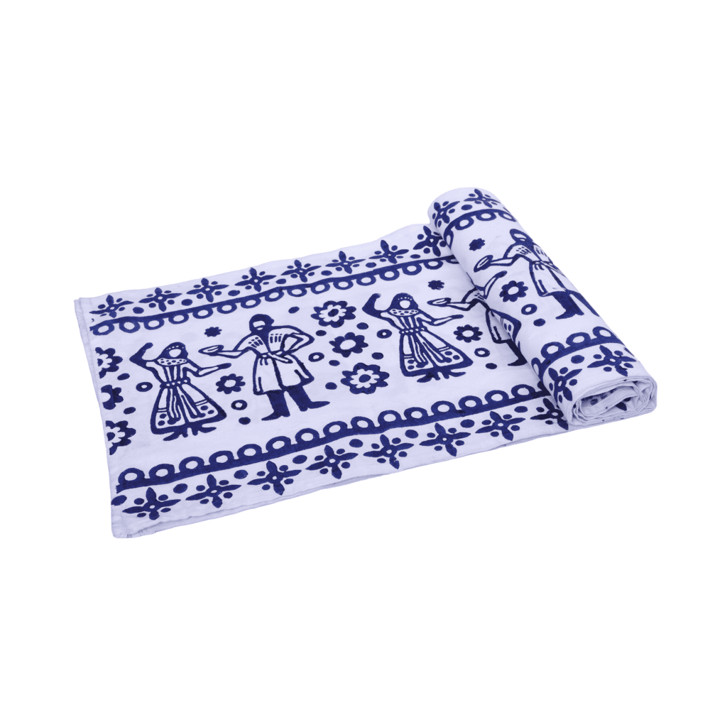 Indha Block Printed Cotton Dining Table Runner &amp; Mats Set (6 Pieces) | Traditional Design Table Mat Set for Corporate and Personal Gifting| Home Utility Dining | Décor| Table Décor