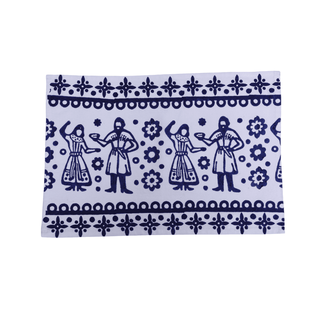 Indha Block Printed Cotton Dining Table Runner &amp; Mats Set (6 Pieces) | Traditional Design Table Mat Set for Corporate and Personal Gifting| Home Utility Dining | Décor| Table Décor