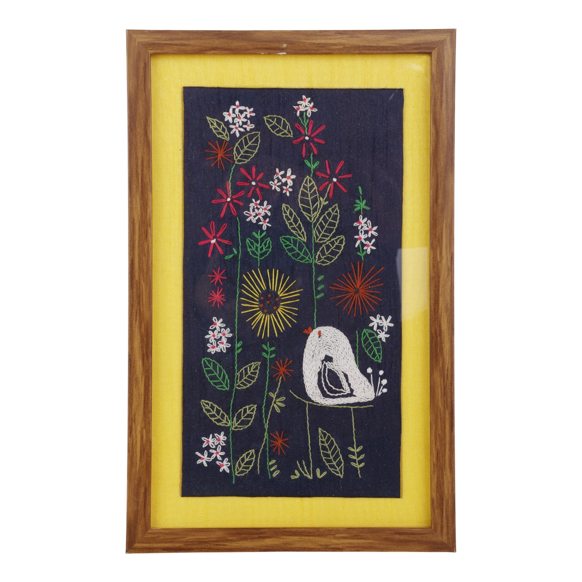 Indha Hand-Crafted Wall Décor Set of 2 – Floral & Bird Hand Embroidery | Wooden Border | PremiumVegan Leather Back Finish