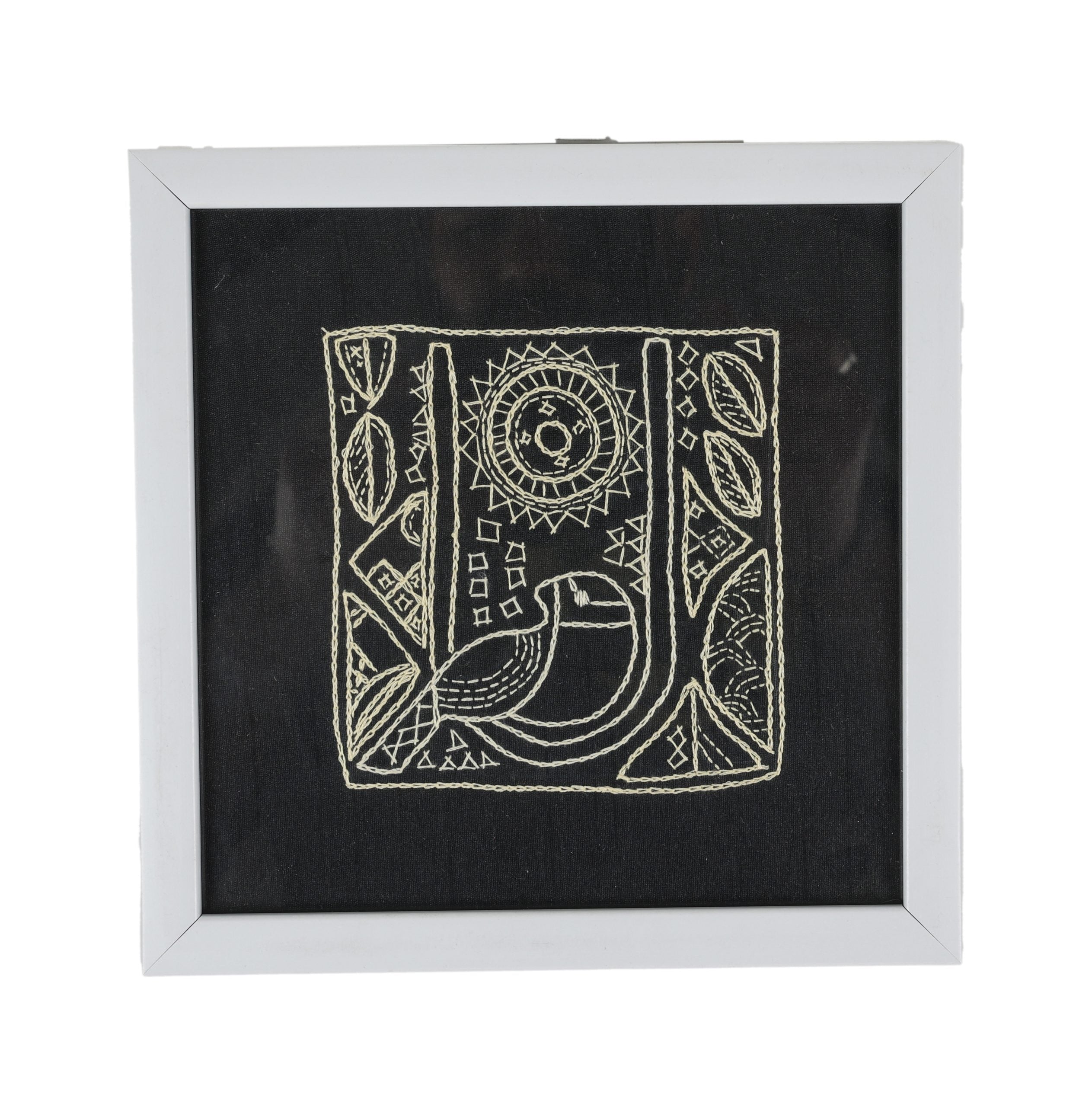 INDHA Bird Design Chain Stitch Hand Embroidered On Black Dupion Silk Wooden Wall Décor | Set Of 2 Wall Décor | Hand Embroidered Wall Décor | Home Décor | Home Furnishing | Gifting | Corporate Gifting | Handcrafted Décor
