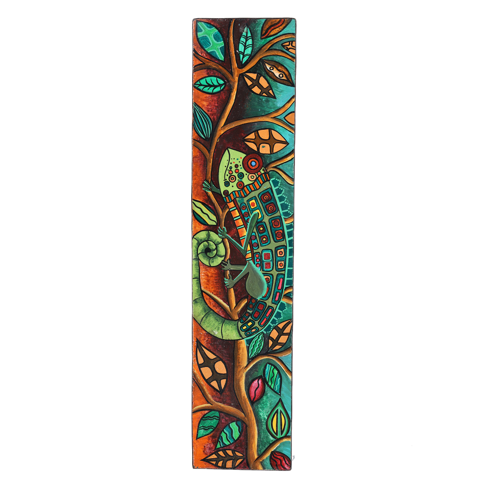 Indha Hand Painted Wall Decor | Multicolor Sustainable Wall Decor | Tall Wall Decor | Multicolor Chameleon Hand Painted Wall Decor | Wooden Wall Decor | Wall Painting Design |