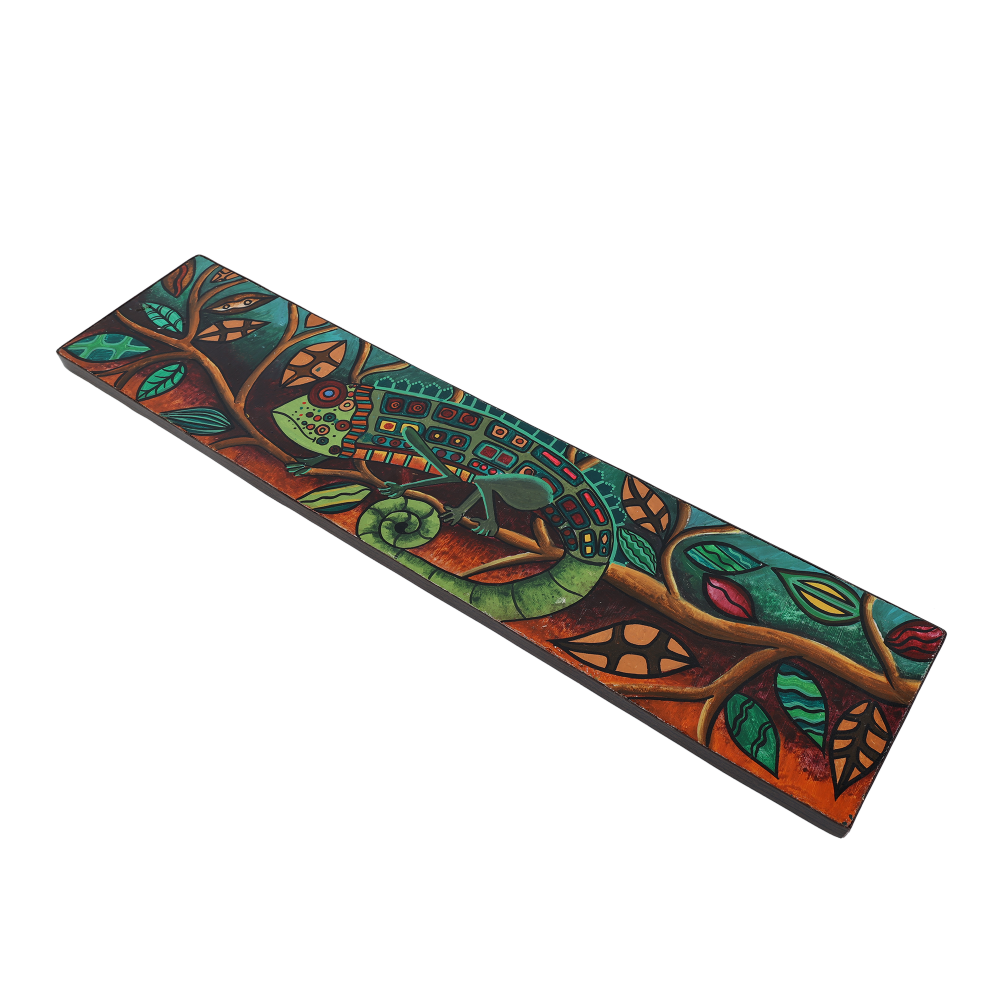 Indha Hand Painted Wall Decor | Multicolor Sustainable Wall Decor | Tall Wall Decor | Multicolor Chameleon Hand Painted Wall Decor | Wooden Wall Decor | Wall Painting Design |