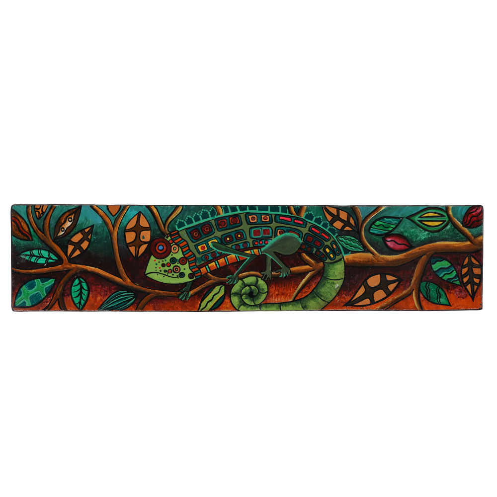 Indha Hand Painted Wall Decor | Multicolor Sustainable Wall Decor | Tall Wall Decor | Multicolor Chameleon Hand Painted Wall Decor | Wooden Wall Decor | Wall Painting Design |