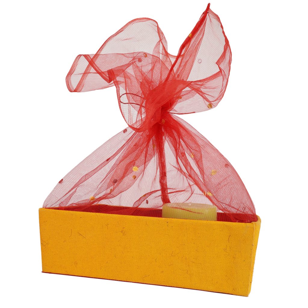 INDHA Gift Basket Handmade with Orange Cotton and Pink Tissue Net | Festive Empty Gift Basket | Wedding Gift Basket | Fruit Gift Basket | Gift Baskets | Corporate Gifting | Handmade Gift Basket | Event Hamper Basket (8.5 X 3.25 X 7.0 inch)
