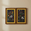 Indha Hand-Crafted Wall Décor Set of 2 – Floral & Bird Hand Embroidery | Wooden Border | PremiumVegan Leather Back Finish
