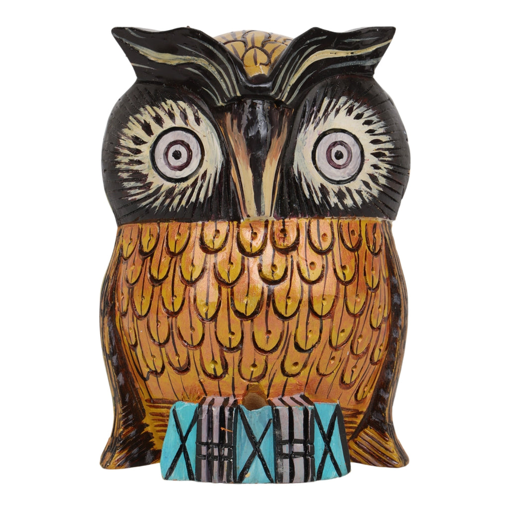 Indha Hand-Painted Owl | Hand Carved Pine Wood | Good Luck Gift | Festive Gift