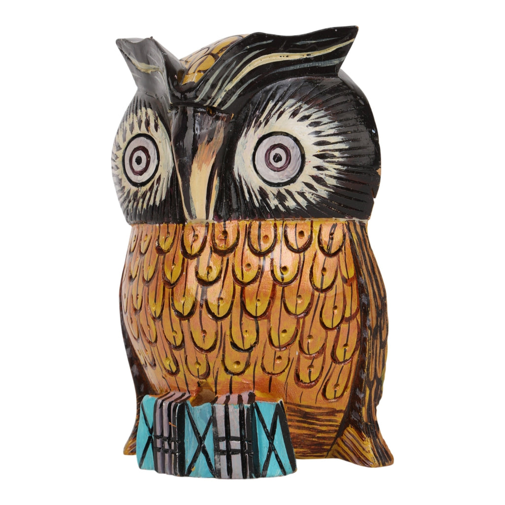 Indha Hand-Painted Owl | Hand Carved Pine Wood | Good Luck Gift | Festive Gift