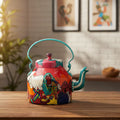 Indha Hand-Painted Aluminium Kettle with Traditional Village Theme Print – Large Decorative Serving Kettle, Perfect for Holiday Entertaining and Elegant Home Decor Gift &amp; Corporate Gifts