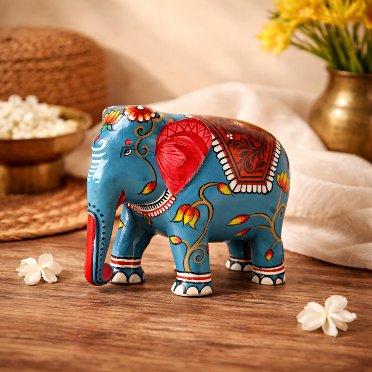 Indha Hand-Painted Hand Carved Wooden  Indian Elephant | Corporate Gift | Exquisite Artisanal Gift