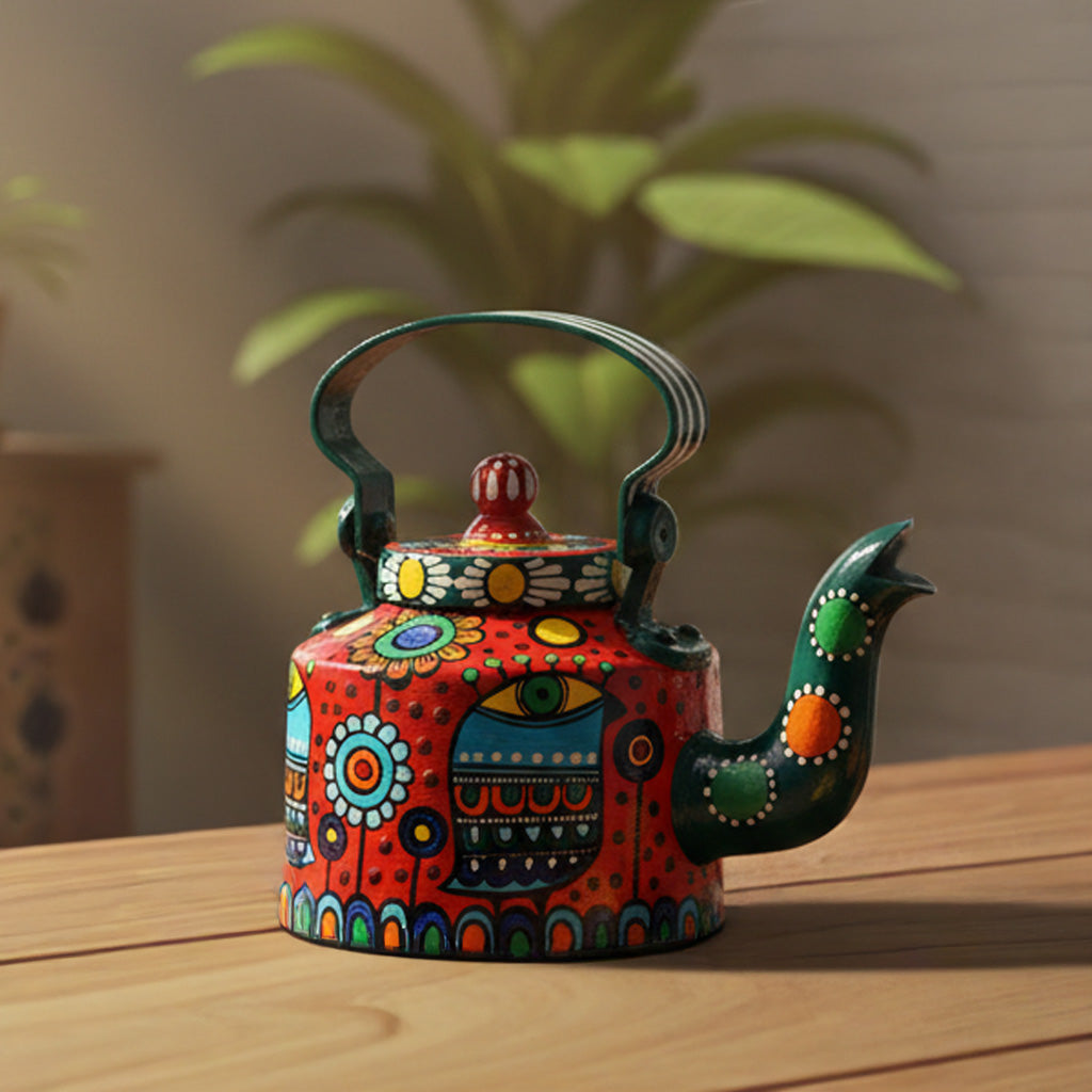 INDHA Decorative Aluminium Hand Painted Kettle Eye-Print | Hand-Painted Kettle Multicolour | Exquisite Design Kettle