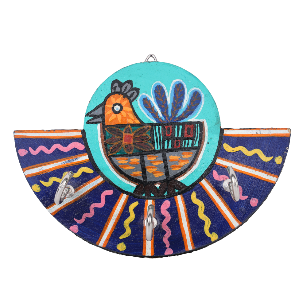 Indha Handcrafted Key Holder | Bird Design Key Holder| Multicolor Key Holder | Reprocessed Wood Key Holder | Handmade | Handpainted Key Holder | Home Décor | Office | Home Utility | 3 Hooks Key Holder | Gifting | Corporate Gifting | Eco-Friendly